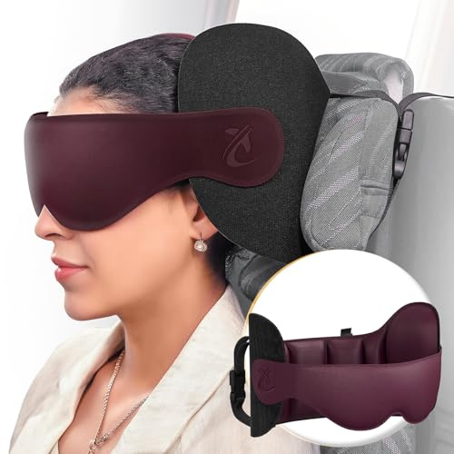 Bonairest Cuscino da Viaggio, Cuscino da Collo da Aereo per Lunghi Viaggi | Fascia per la Testa con Maschera per Dormire 3D, Supporto a 360, Accessori da Viaggio Essenziali per Uomini Donne Rosso