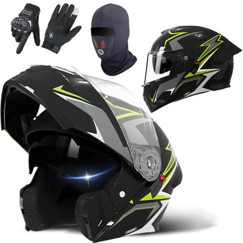 Casque De Moto Intégral Modulable Homologué ECE 22.06 avec Double Visière pour Adultes Hommes Et Femmes D,55-61CM