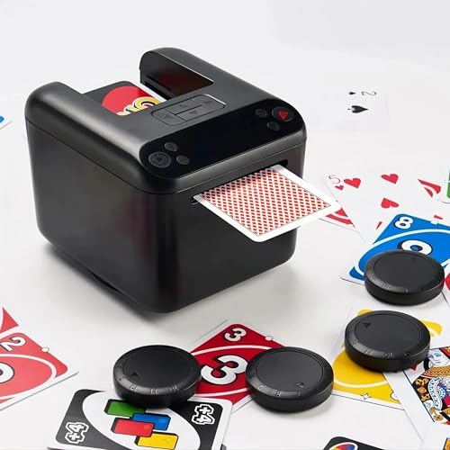 CUIYKAI Automatischer Elektrischer Kartensendemaschine, kompatibel mit Poker und UNO, Fähigkeit für 3 Kartenspiele, 4 Rufknöpfe, mit individuellem Modus und Texas Hold'em Poker Modus