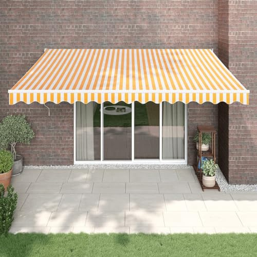 IKAYAA Elektrische Gelenkarmmarkise 4x3 m Markise Sonnenmarkise Sonnenschutz, Terrassenmarkise, Klemmmarkise, Gelb und weiß