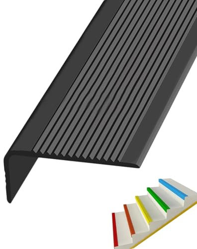 LShape rutschfeste Stufenmatten für Treppenstufen, selbstklebend, Gummi-Kantenschutz für Innen- und Außenbereich, breite Zierleiste, mehrere (Schwarz, 8 m)