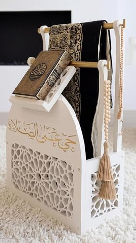Gebetsteppich & Koranhalter – Islamische Deko Aufbewahrung für Tesbih, Koran Buch und Gebetsartikel – Perfekt als muslimisches Geschenk – Modernes Möbel für Gebetsecke