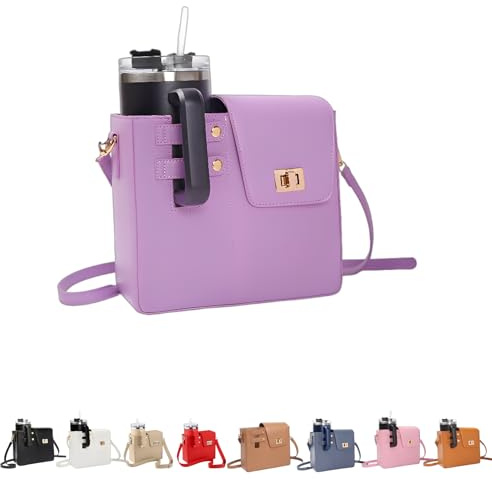 Sac à bandoulière pour bouteille d'eau Stanley Cup 1,2 l, sac à bandoulière en cuir synthétique avec sangle amovible, sac à main multi-poches avec porte-bouteille, s'adapte à la plupart des gobelets