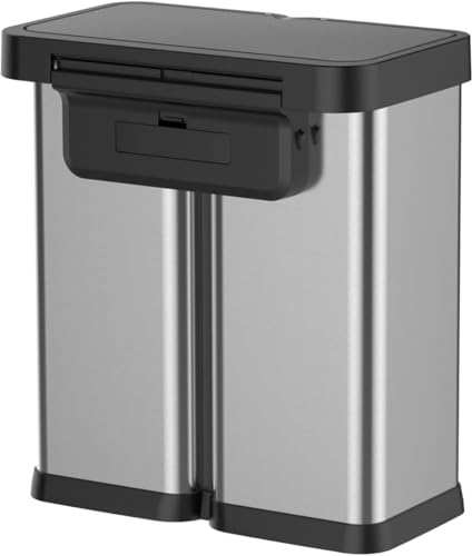 FinerFurnis Automatic Motion Sensor Trash Can, 60 Liter/16 Gallon Touchless Smart Garbage Bin with Soft-Close Lid, Large Capacity Waste Basket for Kitchen, Office, Living Room, No Inner Bucket