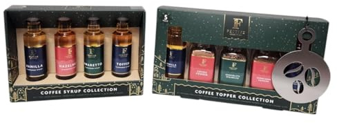 Coffee Syrup Collection Gift Set with 4 Flavoured Syrups Vanilla Hazelnut Amaretto Toffee Assorted Variety Pack for Hot Drinks Lattes Cappuccinos Desserts (Pack of 2 (Both))