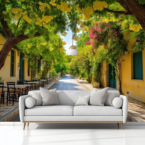 Fotomurales 250x175 cm Papel Pintado Tejido no Tejido Calles De La Ciudad De Atenas Grecia Verde, Moderna Murales Fotográfico Decoración de Pared Sala Cuarto Oficina Salón