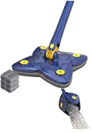 Juego de 7 piezas, fregona cuadrangular, manillar para todos los pisos y superficies, escoba giratoria para la limpieza a 360 ° de pisos, paredes y techos (fregona azul + 6 CV