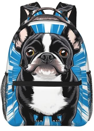 Schul Rucksack Wasserabweisend Schulrucksack Hunde Schwarze Terrier Batik Blau Weiß Streifen Outdoor Kindertasche für Jungen Kindergarten Kleinkind 29X40cm