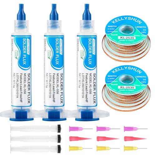 KELLYSHUN Solder Wick And Solder Flux Paste, No Clean Soldering Flux (3 Piece) Desoldering Wick Braid (2 Piece) For Electronics Repair For Disassemble Electrical Components (5 Pack Kit)