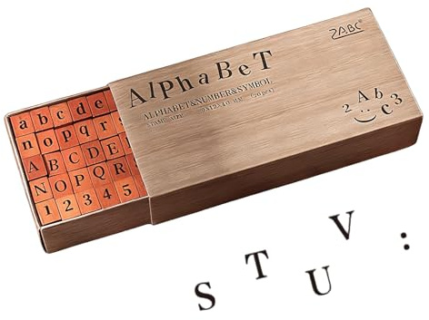 Junhonze 70 Piezas SellosLetras Abecedario - Sellos De Madera Alfabeto - Sellos De Madera Con Letras Y NúMeros,Adecuadas Para Bricolaje, áLbumes De Recortes Y Proyectos Artesanales