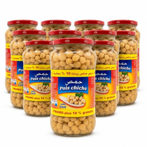 Thika Pois Chiches en Conserve 570g | Lot de 12 Bocaux | Légumineuses Prêtes à l'Emploi | Riches en Protéines & Fibres | Idéal Houmous, Couscous, Tajine & Salades |