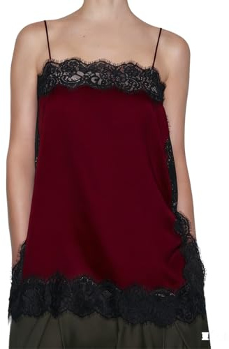 ThiCc Y2K Caraco en satin avec bordure en dentelle pour femme - Bretelles spaghetti soyeuses sans manches - Coupe ample en dentelle - Patchwork - Col carré - Pour sortir, fête, clubwear