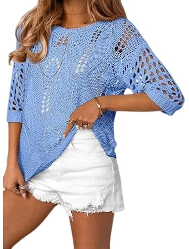 Coprispalle Donna Elegante,Maglione Copricostume da Donna Stile Boho Lavorato All'Uncinetto con Maniche A Pipistrello Traforate Pullover Ampio e Leggero Estivo in Rete Top Copricostume da Spiaggia p