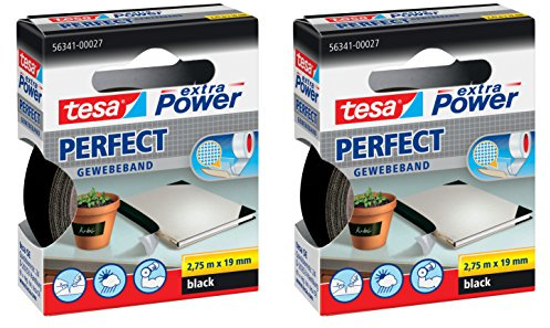 Tesa, Nastro adesivo in tessuto, estremamente forte, nero, 19 mm │ 2er Pack