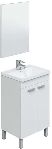 Abitti Mueble de Baño Camelia Estilo Contemporáneo en Color Blanco con 2 Puertas y Espejo 50x80x40 cm (Lavabo Cerámico)