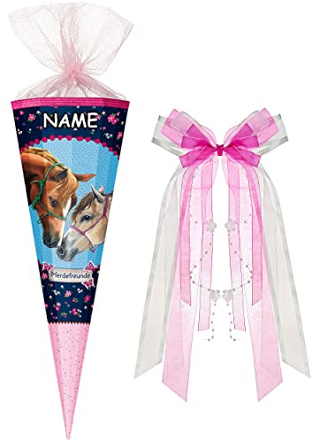 alles-meine.de GmbH mit 3-D Effekt - Schmetterlinge ! - Schultüte - Pferdefreunde - Pferde - 85 cm - 12 eckig - incl. Name und große Schleife - Organza Abschluß - Zuckertüte ..