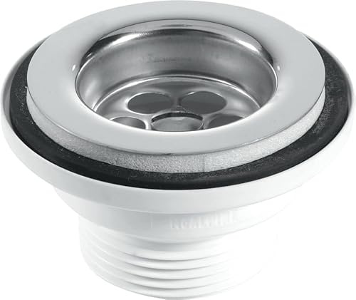 McAlpine 60mm Stainless Steel Flange Centre Pin Basin Waste with Black PVC Plug 1.25 - BSW1P