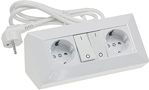 ChiliTec Steckdosenblock 2-Fach Küchensteckdose mit Schalter 250V~ 2X Schutzkontaktsteckdose Ecksteckdose mit 1,5m Kabel für Küche Büro Werkstatt Weiß