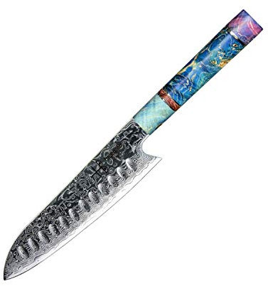 hajegato Coltelli da Cucina Damasco Unico Nel Suo Genere Manico Professionale Coltello Giapponese (Santoku 7)