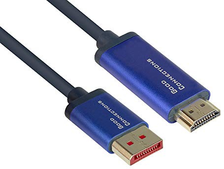 Good Connections® SmartFLEX DisplayPort 1.4 an HDMI 2.0 Kabel - 4K UHD @60Hz RGB / 4:4:4 - KUPFERLEITER, Aluminiumgehäuse - HOCHFLEXIBEL - dunkelblau - 3 m