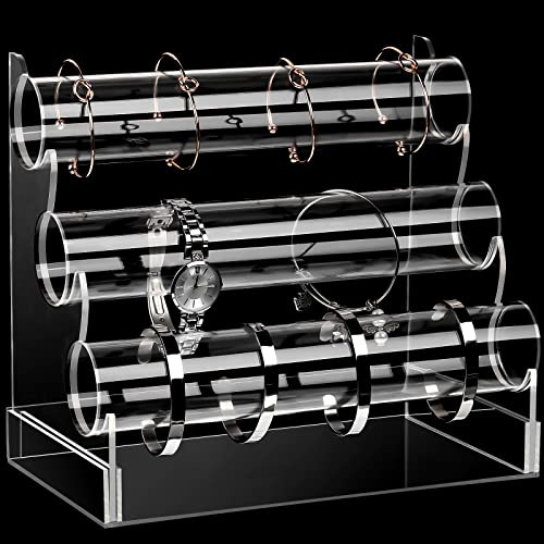 Clear Acrylic Bracelet Holder with 3 Tier Racks, Jewelry Organizer Stand and Display Jewelry Organizer for Wrist Watch