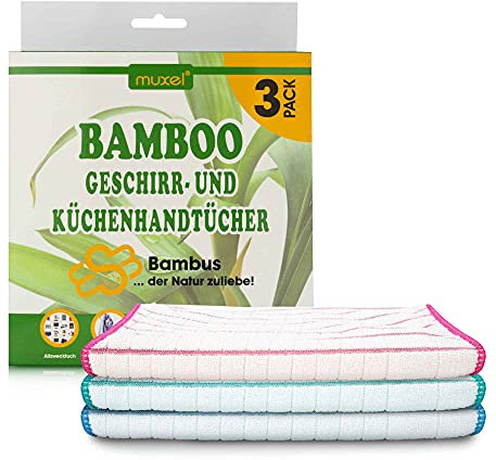 Muxel Panni di bambù - Panno extra assorbente - Panno morbido di bambù per lucidare, asciugare e pulire - Salviette multiuso sostenibili (3)