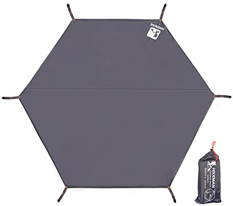 Empreinte de tente de camping hexagonale - Tapis de sol de bâche de tente imperméable ultraléger polyvalent et tapis de sol et tapis d'auvent pour l'extérieur avec 6 piquets de tente le camping,(gris)
