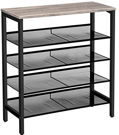 HOOBRO Schuhregal, 5-lagiges Schuhschrank, Verstellbares Schuhablage, Flach und Neigbar, Langlebig und Stabil, Metall, Eingang, Korridor, Industrie, Greige-Schwarz EBG01XJ01