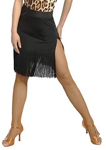 NC Latin Ballroom Dance - Gonna professionale con frange, taglia XXL, colore: nero
