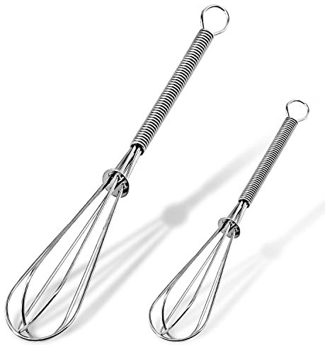 Anaeat Mini Wire Whisks, Set of 2 Portable Stainless Steel Kitchen Tiny Whisk & Egg Beater with Thick Wire - Sturdy Small Mixing Balloon for Cooking, Blending, Whiping, Beating, Stirring (13cm+18cm)