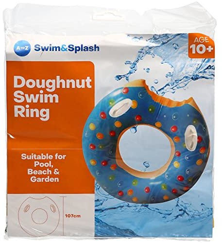 Swim&Splash Doughnut Swim Ring, 107cm, Pool Beach Garden Float, Age 10+, Blue