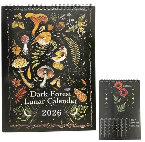 Dark Forest Lunar Calendar 2026,Wall Calendar Colorful Waterink Wall Hanging Calendars with 12 Original Illustrations for Home Office 12 x 8
