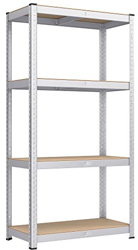 SONGMICS Schwerlastregal, Kellerregal, Lagerregal, 40 x 80 x 160 cm, Regal mit Stahlgestell, bis 520 kg belastbar, 4 verstellbare Ablagen, silbern GLR044E01