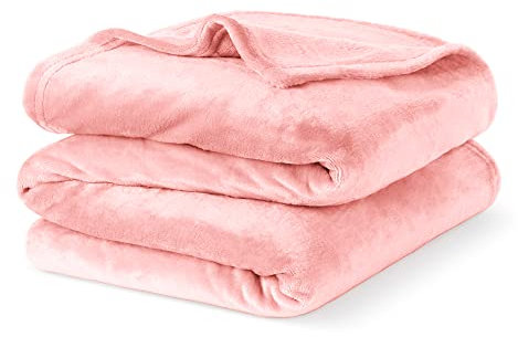 LIVIVO Flannel Fleece Blanket- Super Soft Cosy Cuddly Sofa Throw - Perfect For Bed, Sofa, Travel, Picnic & Camping - Single/Double/King (Blush Pink, Double)
