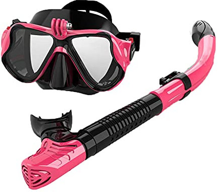 Schnorchel-Set für Erwachsene, Anti-Leck-Maske und Schnorchel-Sets für Erwachsene, beschlagfreie Panorama-Tauchmaske aus gehärtetem Glas, frei atmende Tauchermaske und Schnorchelausrüstung (Rosa
