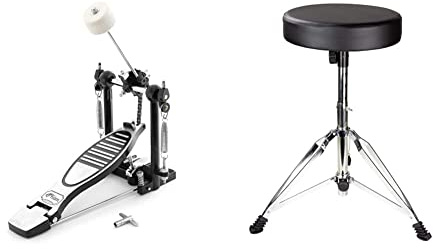 TIGER DHW56-CM Einfache Bassdrum Fußmaschine - Kick Drum Pedal & RockJam Verstellbarer Trommelhocker mit gepolstertem Sitz
