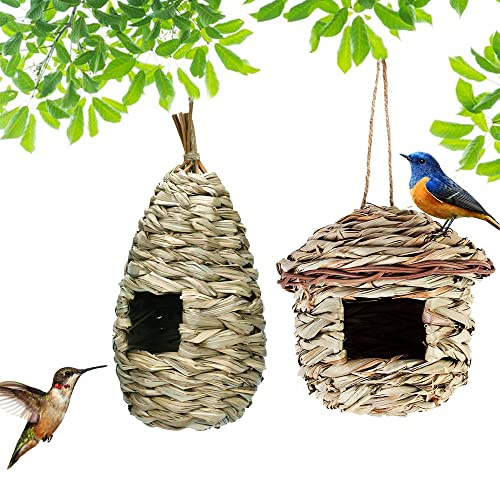 2 Pezzi Nido Uccello Erba Casetta, Casetta per Uccelli, Casetta per Uccelli da Appendere, Natural Casa degli uccelli di paglia, Nido per Uccellini da Esterno, Adatto Per Piccoli Uccelli Come Colibrì
