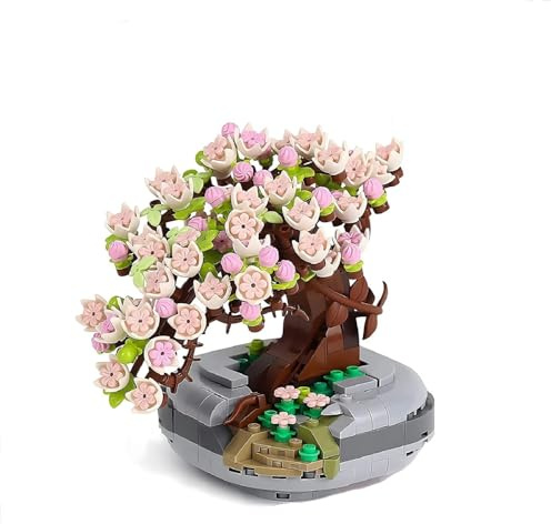 Kit di blocchi di bonsai di piante grasse, mini bonsai di fiori di ciliegio, mini particelle creative fai da te, collezione botanica, set di giocattoli per adulti (albero di Sakura, 426 pezzi)