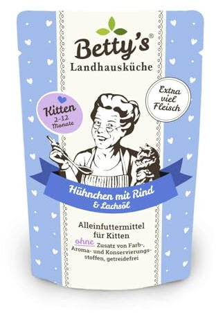 Betty's Kitten Landhausküche Frischebeutel Nassfutter Katze Huhn & Rind 100 g, schonend gegart, hohe Bioverfügbarkeit, für alle Katzenrassen geeignet