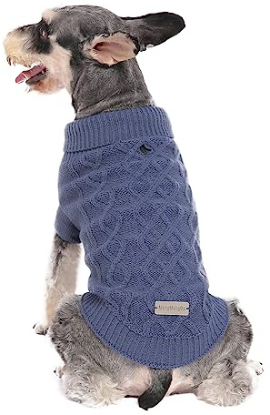 MengMengDa Small Dog Sweater, Soft Knit Dog Clothes for Spring Transition, Lightweight Puppy Outfit for Chihuahua, Yorkie, Cat, Cute Doggy Apparel for Spring Morning Walks (Dark Blue, S)