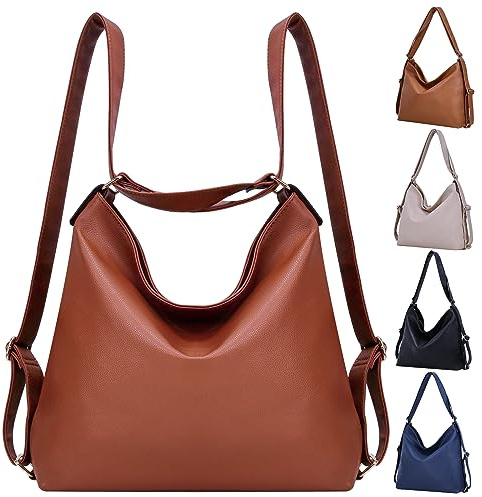 Bestash Sacs à Main PortéS Dos Femme, Convertible Sac à Dos Femme Tendance,Pu Cuir Sac à BandoulièRe 2 en 1 Pour Voyage et Travail（Brun SéQuoia ）