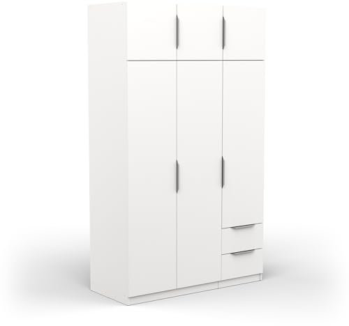 Demeyere Armoire Dressing avec Penderie Moderne 6 Portes 5 Etagères 2 Tiroirs – Blanc Mat - 119,4 x 51,1 x 203 cm