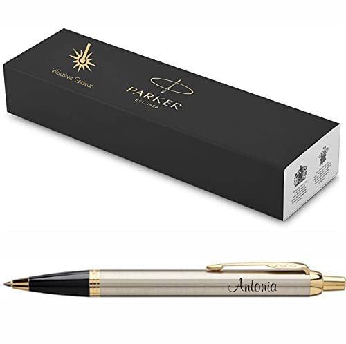 PARKER IM Core Kugelschreiber mit Gravur | Premium Stift | Geschenkbox | schwarze Mine | personalisiertes Geschenk | Namen | graviert | Jahrestag | Geburtstag (Brushed Metal G.C.)