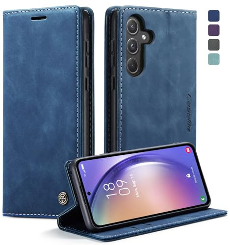 KZB Handyhülle für Samsung Galaxy A55 5G Hülle Premium Leder Klappbar Tasche Flip Case Magnet Kartenfach Standfunktion Klapphülle Schutzhülle für Samsung Galaxy A55 - Blau