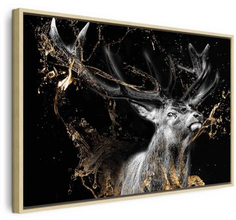 murando Bilder mit Rahmen 90x60 cm Wandbilder groß Leinwandbild XXL natürlicher Holzrahmen modern Wanddekoration Kunstdruck Wanddeko Wohnzimmer Schlafzimmer Deko Abstrakte Tier Wald Natur Flamme