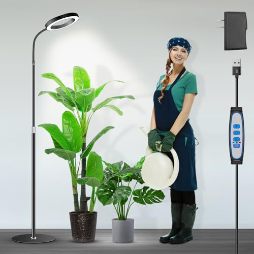 Garpsen Grow Lights for Indoor Plants, Full Spectrum LED Floor Plant Light with Stand, 3 Color Modes Grow Lamp with Timer 6/12/16H, 5 Dimmable Levels, 23''~67''Adjustable Height for Large Plants