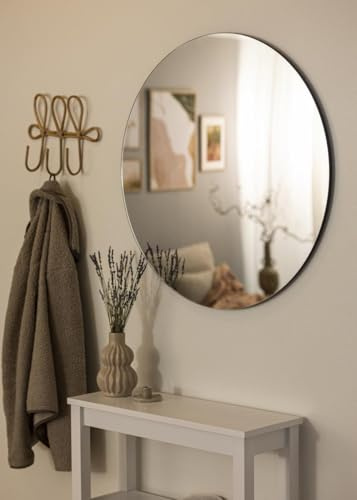 NMK HOME Runder Spiegel Glas Wandspiegel Ohne Rahmen 80 cm | Badezimmer, Flur, vielseitig, langlebig, einfache Montage, inklusive Schrauben