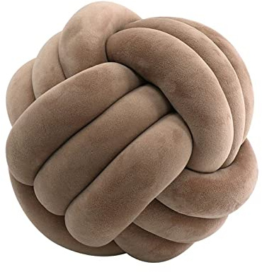 Handgewebtes samtweiches Ballkissen mit Knoten, rundes Wurfkissen für Bett, Sofa, Kuschelkissen, Plüschkissen, Knotenkissen, Dekoration, Grau, 35 cm