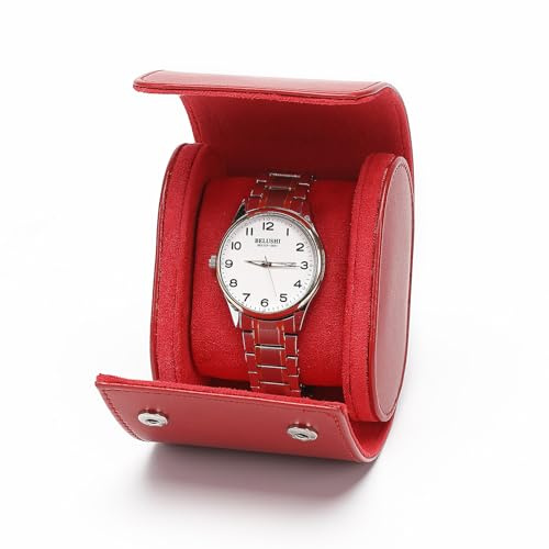 WisePoint Watch Box, PU Leather Watch Case Single Watch Display Case, Portable Watch Display Storage Box Watch Display Box, Watch Roll Travel Case with Detachable Pillow (red)