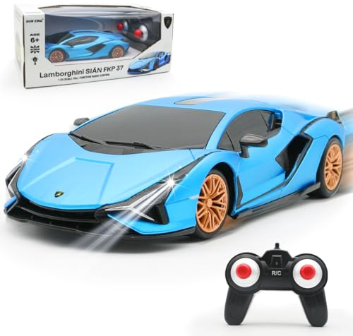QUN XING Remote Control Car 1:24 Officially Licensed 2.4GHZ Rc Cars Lambo Sport Racing Toy Car for Kids Boys 4-7 Years Birthday Gift, Blue